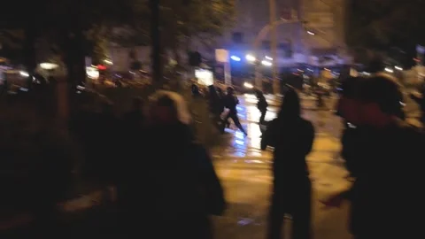 G20 Summit 2017: Night Crowds of Demonstrators and Police in Hamburg_4K Stock Footage 315398036