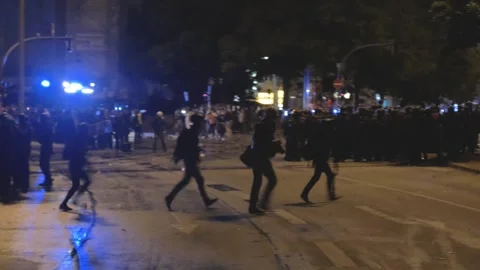 G20 Summit 2017: Protesters and Police Running at Night in Hamburg_4K Stock Footage 315397498