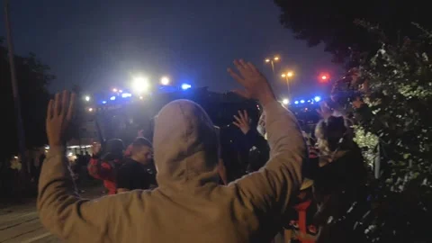 G20 Summit 2017: Protesters and Police Face Off at Night in Hamburg, Germany_4K Stock Footage 315398864