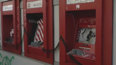 G20 Summit destroyd Broken ATMS vandalism Hamburg Germany 8th Juli 2017_4K Stock Footage 315395726