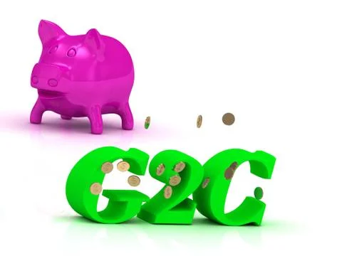 G2C bright of green letters and rose Piggy on white background Stock Illustration