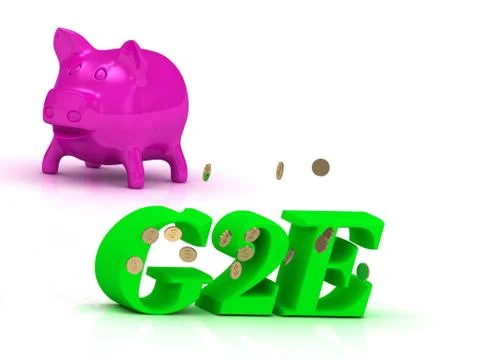 G2E bright of green letters and rose Piggy on white background Stock Illustration