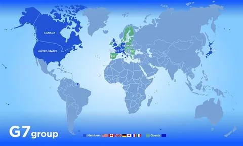 G7 Group organization map in the world, illustration Stock Illustration