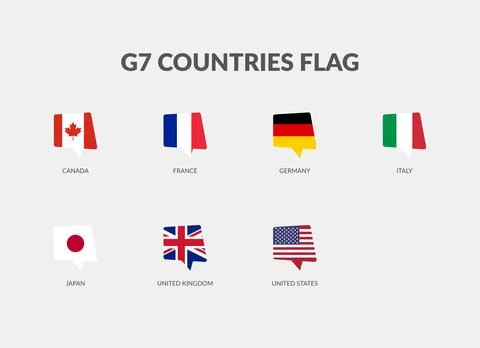 The G7 - Group of Seven Countries Chat flag icon set. Stock Illustration