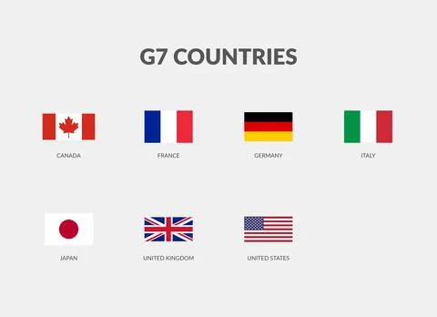 The G7 - Group of Seven Countries Rectangle flag icon set. Stock Illustration