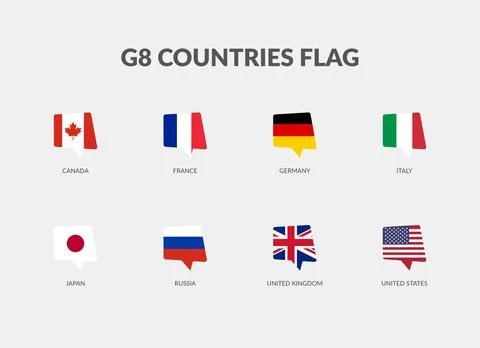 The G8 - Group of Eight Countries Chat flag icon set. Stock Illustration