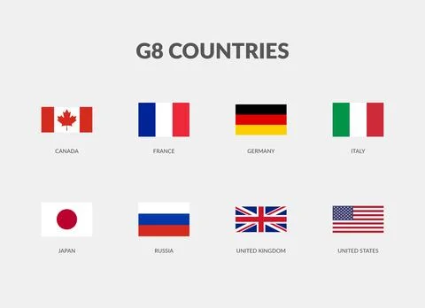 The G8 - Group of Eight Countries Rectangle flag icon set. Stock Illustration