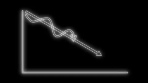 GA glowing neon graph with a downward arrow animation on a black background Stock Footage 317860118