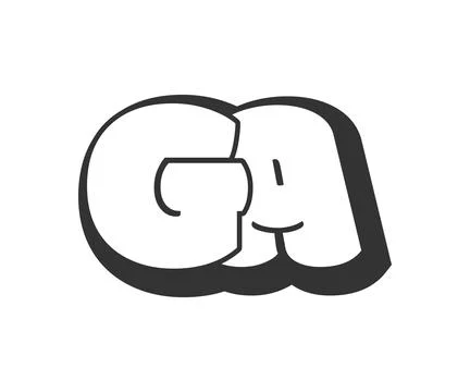 GA logo, bubble comic lettering, rounded in graffiti style black and white .. Stock Illustration