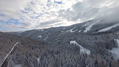 Gaberlpass aerial footage of the landscape in winter Stock Footage