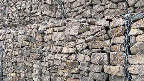 Gabion wall constructed using steel wire mesh basket Stock Footage 158832161