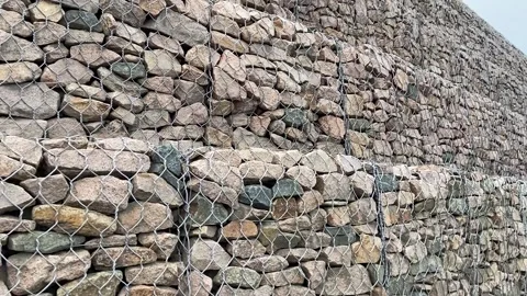 Gabion wall constructed using steel wire mesh basket Video stock 158929903