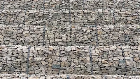 Gabion wall constructed using steel wire mesh basket. Video stock 160705453