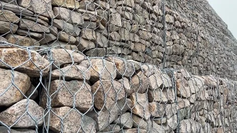Gabion wall constructed using steel wire mesh basket Stock Footage 163505025