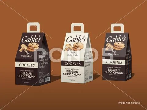 Gable Box Mockup Cookies Packaging PSD Template