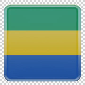 Gabon 3d illustration flag on pole. Wood flagpole Illustrazione stock