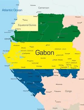 Gabon Abstract vector color map of Gabon country colored by national flag ... Stock Photos