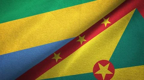 Gabon and Grenada two flags textile cloth, fabric texture Stock Illustration
