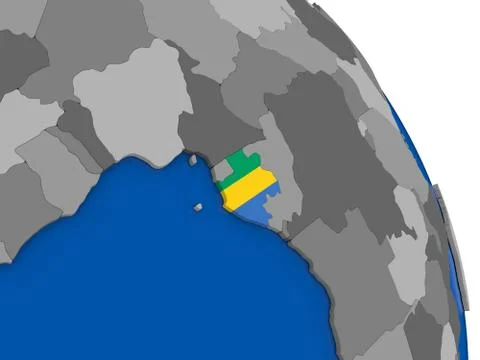 Gabon and its flag on globe Stock Illustration