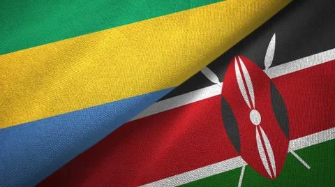 Gabon and Kenya two flags textile cloth, fabric texture Stock Illustration