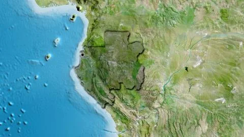 Gabon border shape overlay. Bevelled. Satellite. Stock Illustration