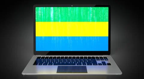 Gabon - country flag and binary code on laptop screen Illustrazione stock