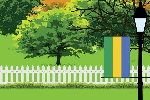 Gabon Day Trees Lamp Vector Illustration Stock Illustration