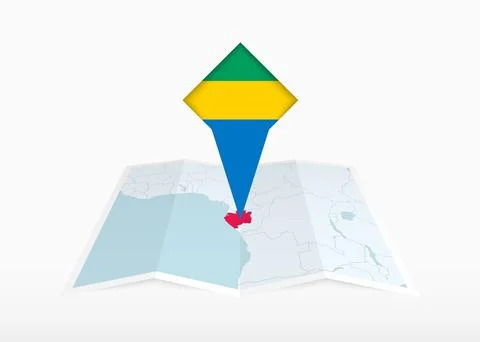 Gabon is depicted on a folded paper map and pinned location marker with fla.. Stock Illustration
