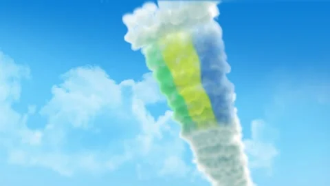 Gabon Flag 3D Render Animation Created with Colored Smoke Trails by Aircraft Video stock 332306942