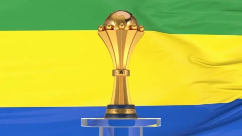 Gabon flag and Afcon trophy Stock Footage 168180692