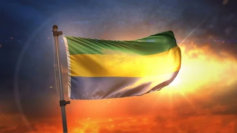 Gabon Flag Backlit At Beautiful Sunrise Loop Slow Motion 4K Stock Footage
