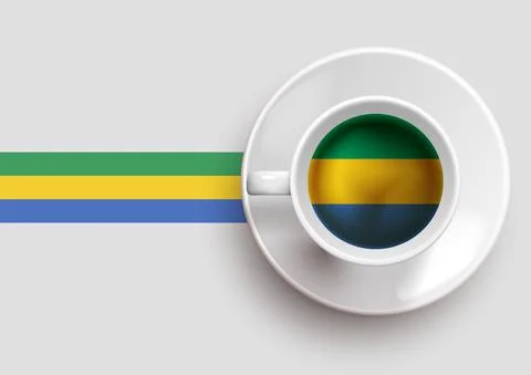 Gabon flag with coffee on top view Stock Illustration