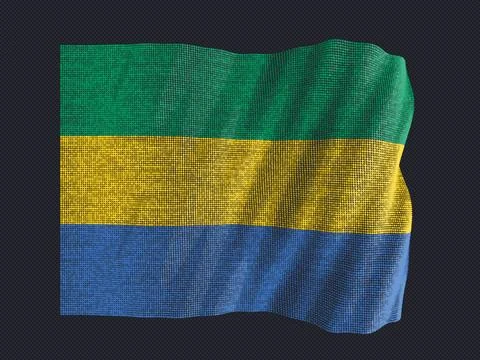 Gabon flag dots 3D vector illustration. Glowing particle effect represents .. Stock Illustration