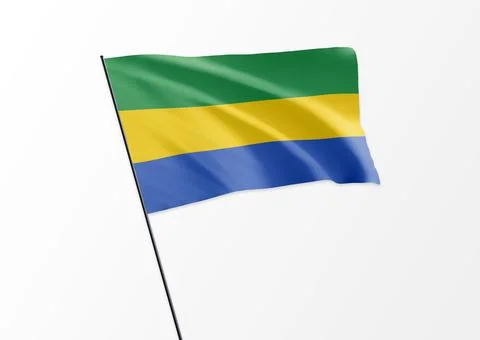 Gabon flag flying high in the isolated background Gabon independence day. 3D Stock Illustration