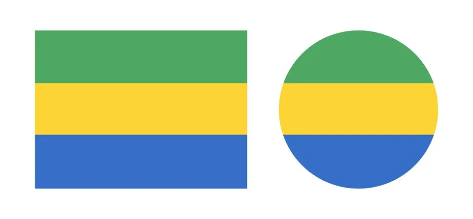 Gabon flag rectangle, circle badges. Flag rounded, rectangular buttons set Illustrazione stock