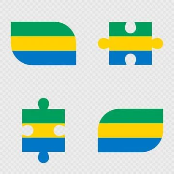 Gabon Flag Rounded Shapes and Puzzle Set. Stock Illustration