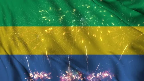 Gabon flag seamless animation with firew... | Stock Video | Pond5