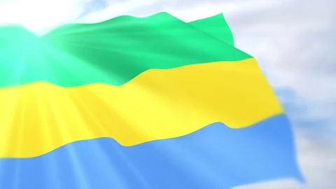 Gabon Flag Seamless Loop 4k 60fps on Sky Background Stock Footage 340624365