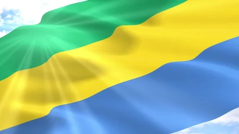 Gabon Flag Seamless Loop 4k 60fps on Sky Background Stock Footage 341560268