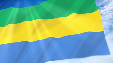 Gabon Flag Seamless Loop 4k 60fps on Sky Background Stock Footage 341673074