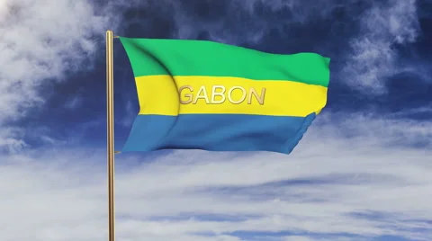 Gabon flag with title waving in the wind. Looping sun rises style.  Animation Stock-Footage 48904894