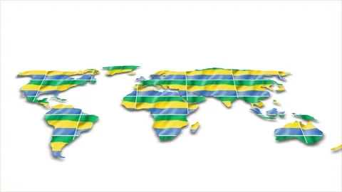 Gabon flag wave 3d earth map animation white background Stockbeeldmateriaal 264292703