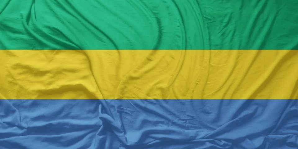 Gabon Flag Waves in Mild Wind CloseUp Stock Photos
