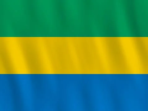 Gabon flag with waving effect, official proportion. Illustrazione stock