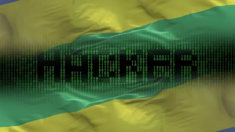 Gabon flag - Waving flag on matrix binary code background Stock Footage 321419995