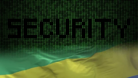Gabon flag - Waving flag on matrix binary code background Stock Footage 321422283