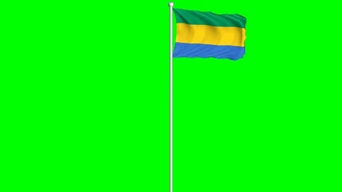 Gabon Flag Waving Fluttering on Wind Loopable Green Blue Screen Matte Stock Footage 77580752