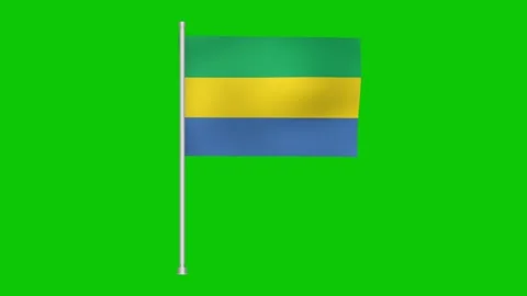A gabon flag waving gently on a pole against a bright green screen background Stock Footage 317542942