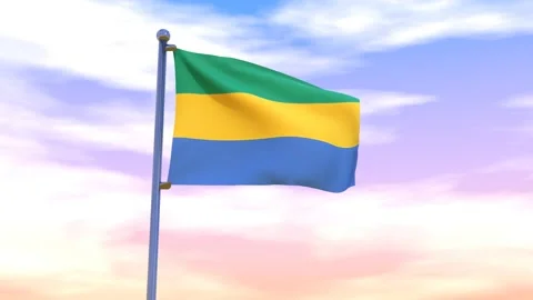 Gabon Flag waving in the high wind Stock Footage 154375028