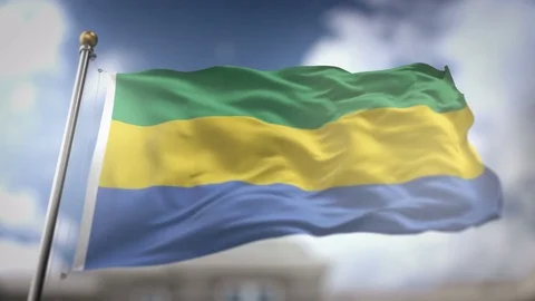 Gabon Flag Waving Slow Motion 3D Rendering Blue Sky Background - Seamless L.. Stock Footage 75250463
